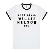 Load image into Gallery viewer, Front design of What Would Willie Nelson Do Ringer Tee - Imprint Merch - E-commerce
