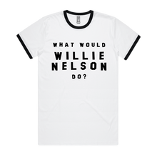 Load image into Gallery viewer, Front design of What Would Willie Nelson Do Ringer Tee - Imprint Merch - E-commerce