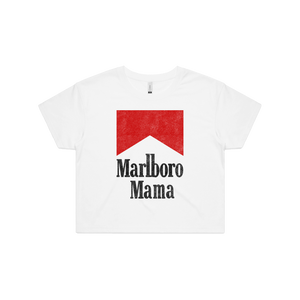 Front design of Marlboro Mama Crop Tee - Landlocked Apparel - Imprint Merch - E-commerce