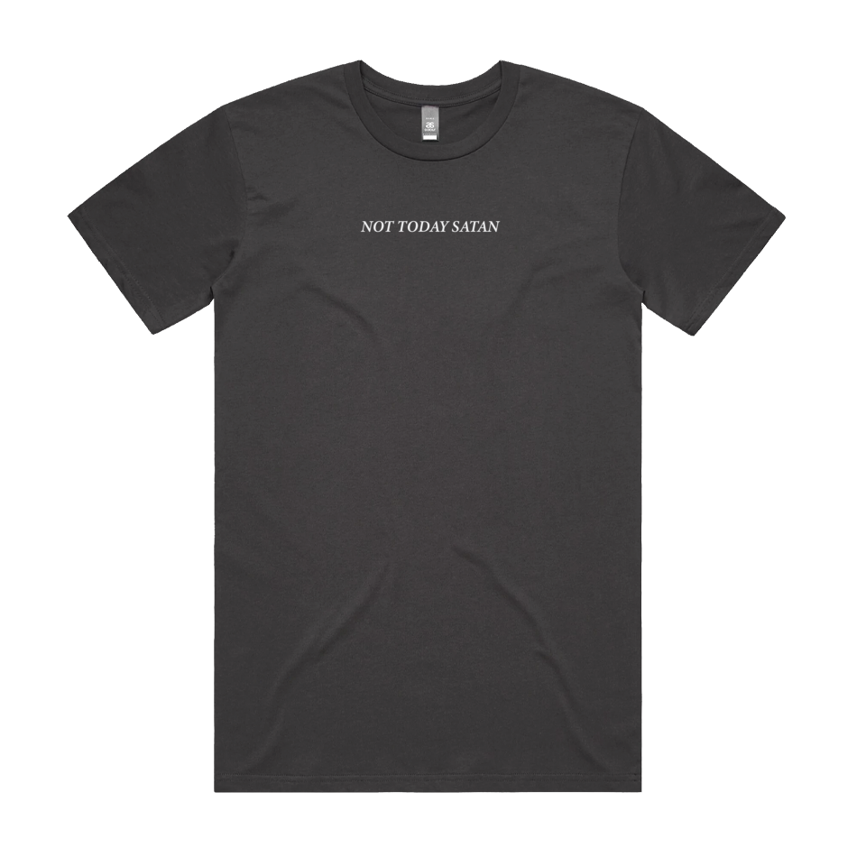 Front design of Not Today Satan Tee - Landlocked Apparel - Imprint Merch - E-commerce