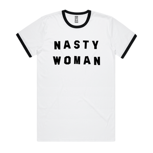 Front design of Nasty Woman Unisex Ringer Tee - Imprint Merch - E-commerce