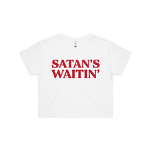 Load image into Gallery viewer, Front design of Satan&#39;s Waitin&#39; Crop Tee - Landlocked Apparel - Imprint Merch - E-commerce
